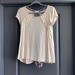 Cream Laced Back Top